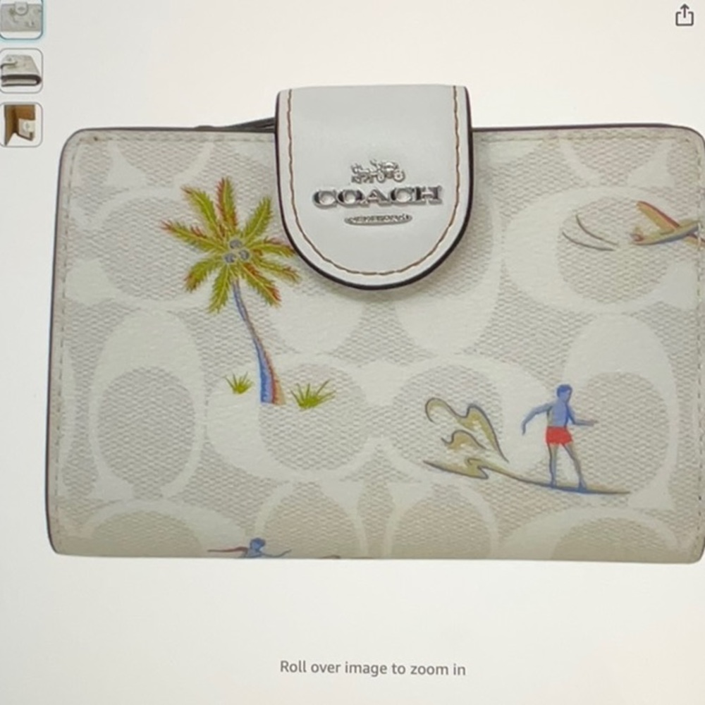 Coach Cream Signature Canvas Wallet with Beach Print